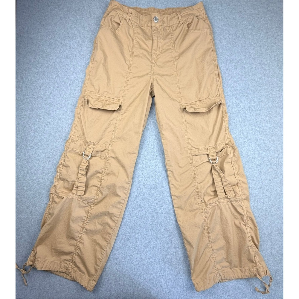 Womens Tan Cargo Pants Wide Leg Utility Khaki S 4-6